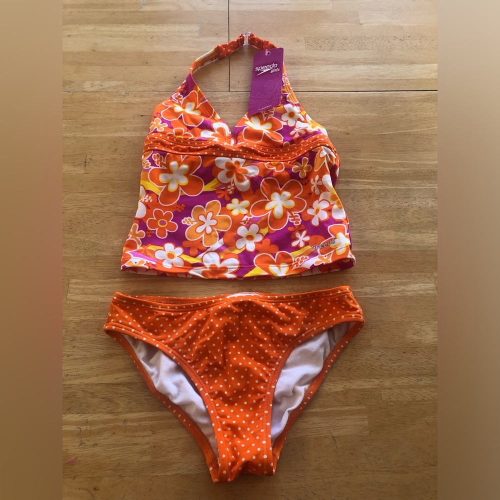 Speedo Kids' Floral Pink and Orange Tankini Set 
Size 12